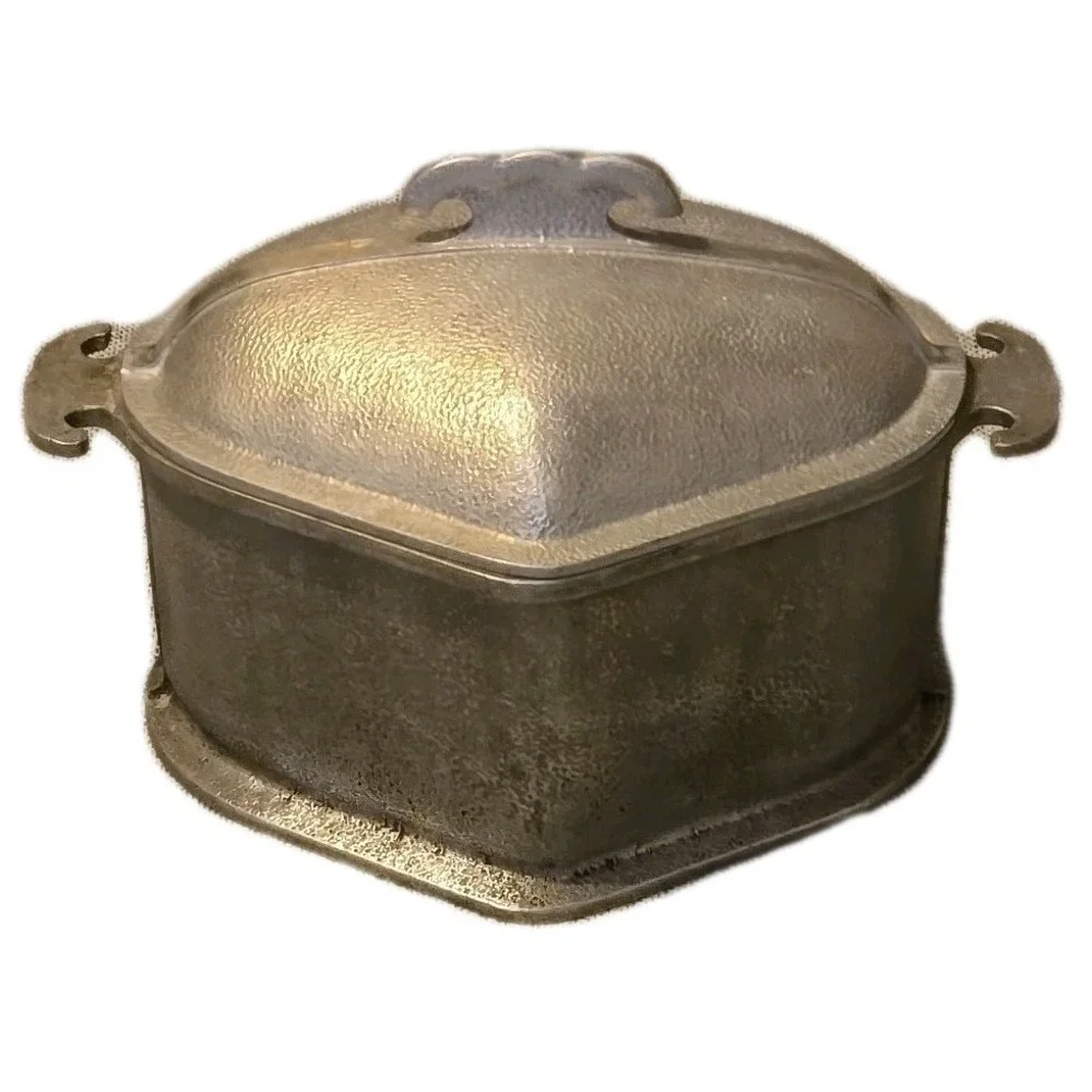 Vintage Guardian Service Ware 2-Qt Triangle Pot w/ Original Metal Hammered Lid